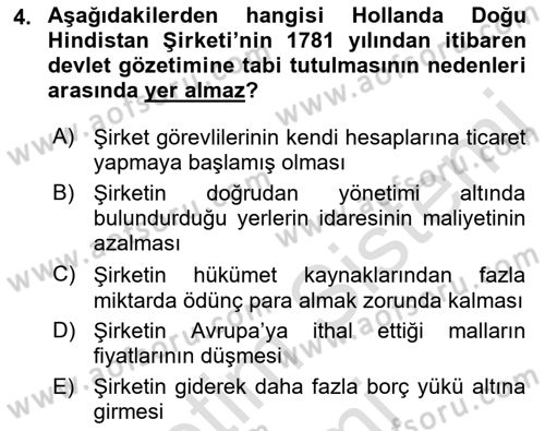 Sömürgecilik Tarihi (Avrupa-Amerika) Dersi 2021 - 2022 Yılı (Final) Dönem Sonu Sınav Soruları 4. Soru