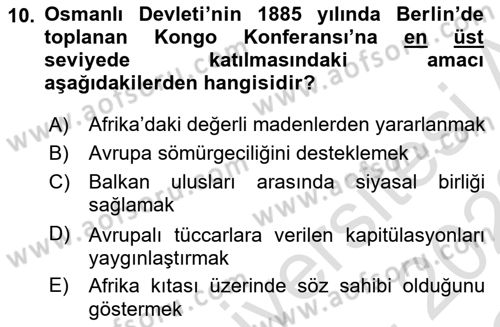 Sömürgecilik Tarihi (Avrupa-Amerika) Dersi 2021 - 2022 Yılı Yaz Okulu Sınav Soruları 10. Soru