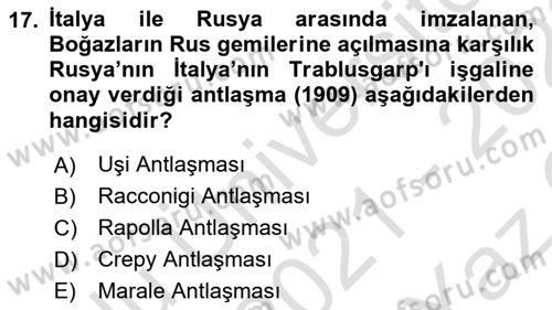 Sömürgecilik Tarihi (Avrupa-Amerika) Dersi 2021 - 2022 Yılı Yaz Okulu Sınav Soruları 17. Soru