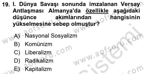 Sömürgecilik Tarihi (Avrupa-Amerika) Dersi 2021 - 2022 Yılı Yaz Okulu Sınav Soruları 19. Soru