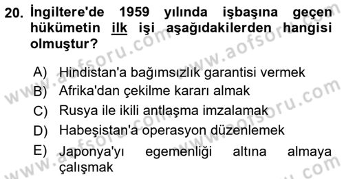 Sömürgecilik Tarihi (Avrupa-Amerika) Dersi 2021 - 2022 Yılı Yaz Okulu Sınav Soruları 20. Soru