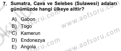 Sömürgecilik Tarihi (Avrupa-Amerika) Dersi 2021 - 2022 Yılı Yaz Okulu Sınav Soruları 7. Soru