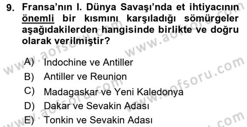 Sömürgecilik Tarihi (Avrupa-Amerika) Dersi 2021 - 2022 Yılı Yaz Okulu Sınav Soruları 9. Soru