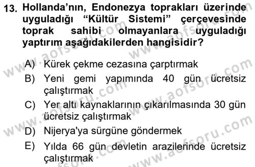 Sömürgecilik Tarihi (Avrupa-Amerika) Dersi Ara Sınavı Deneme Sınav Soruları 13. Soru