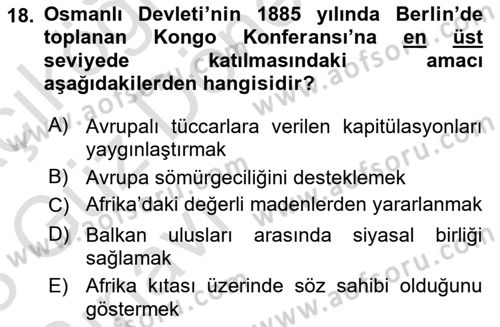 Sömürgecilik Tarihi (Avrupa-Amerika) Dersi Ara Sınavı Deneme Sınav Soruları 18. Soru