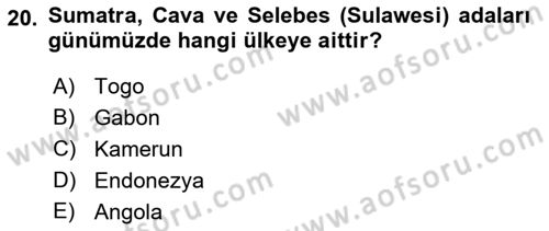Sömürgecilik Tarihi (Avrupa-Amerika) Dersi Ara Sınavı Deneme Sınav Soruları 20. Soru