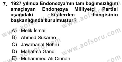 Sömürgecilik Tarihi (Avrupa-Amerika) Dersi Ara Sınavı Deneme Sınav Soruları 7. Soru