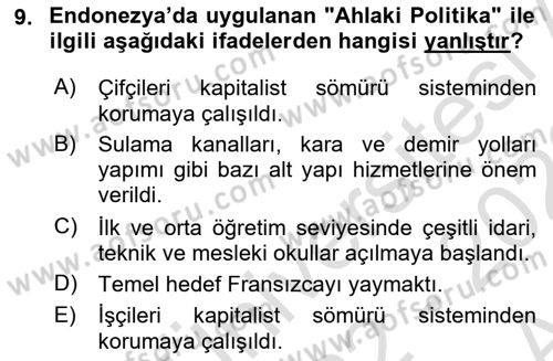 Sömürgecilik Tarihi (Avrupa-Amerika) Dersi 2022 - 2023 Yılı (Vize) Ara Sınav Soruları 9. Soru