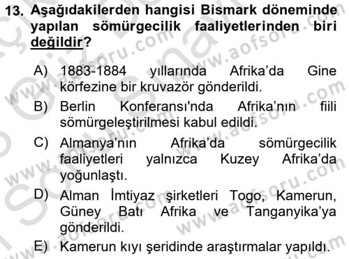 Sömürgecilik Tarihi (Avrupa-Amerika) Dersi 2022 - 2023 Yılı (Final) Dönem Sonu Sınav Soruları 13. Soru