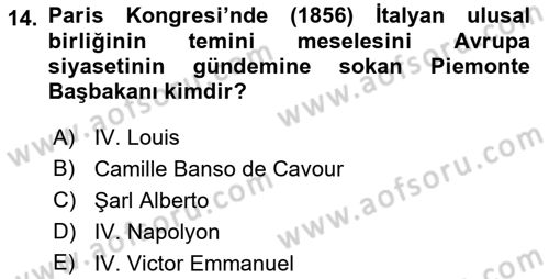 Sömürgecilik Tarihi (Avrupa-Amerika) Dersi 2022 - 2023 Yılı (Final) Dönem Sonu Sınav Soruları 14. Soru