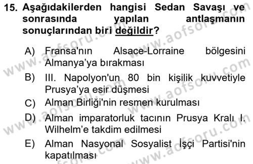 Sömürgecilik Tarihi (Avrupa-Amerika) Dersi 2022 - 2023 Yılı (Final) Dönem Sonu Sınav Soruları 15. Soru