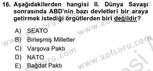 Sömürgecilik Tarihi (Avrupa-Amerika) Dersi 2022 - 2023 Yılı (Final) Dönem Sonu Sınav Soruları 16. Soru