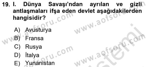Sömürgecilik Tarihi (Avrupa-Amerika) Dersi 2022 - 2023 Yılı (Final) Dönem Sonu Sınav Soruları 19. Soru