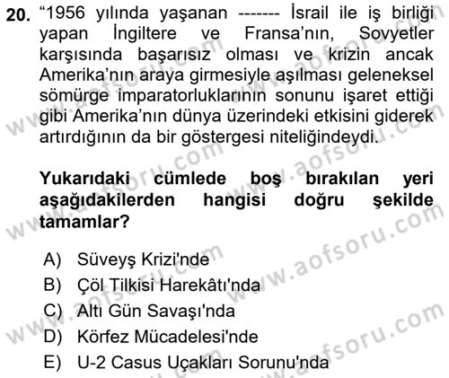 Sömürgecilik Tarihi (Avrupa-Amerika) Dersi 2022 - 2023 Yılı (Final) Dönem Sonu Sınav Soruları 20. Soru