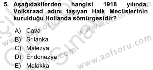 Sömürgecilik Tarihi (Avrupa-Amerika) Dersi 2022 - 2023 Yılı (Final) Dönem Sonu Sınav Soruları 5. Soru