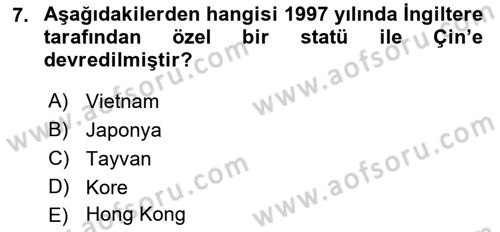 Sömürgecilik Tarihi (Avrupa-Amerika) Dersi 2022 - 2023 Yılı (Final) Dönem Sonu Sınav Soruları 7. Soru