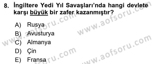 Sömürgecilik Tarihi (Avrupa-Amerika) Dersi 2022 - 2023 Yılı (Final) Dönem Sonu Sınav Soruları 8. Soru