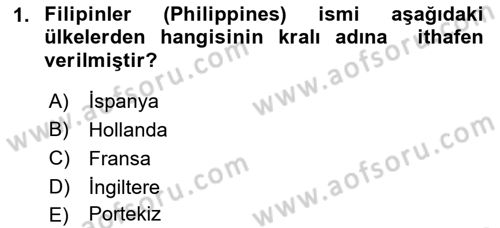 Sömürgecilik Tarihi (Avrupa-Amerika) Dersi 2022 - 2023 Yılı Yaz Okulu Sınav Soruları 1. Soru