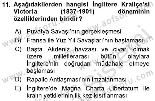 Sömürgecilik Tarihi (Avrupa-Amerika) Dersi 2022 - 2023 Yılı Yaz Okulu Sınav Soruları 11. Soru
