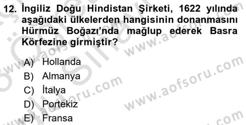 Sömürgecilik Tarihi (Avrupa-Amerika) Dersi 2022 - 2023 Yılı Yaz Okulu Sınav Soruları 12. Soru