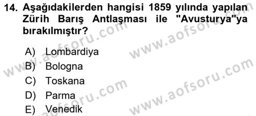 Sömürgecilik Tarihi (Avrupa-Amerika) Dersi 2022 - 2023 Yılı Yaz Okulu Sınav Soruları 14. Soru