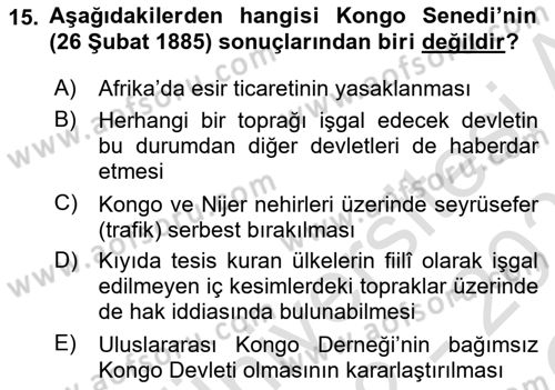 Sömürgecilik Tarihi (Avrupa-Amerika) Dersi 2022 - 2023 Yılı Yaz Okulu Sınav Soruları 15. Soru
