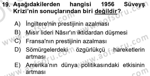 Sömürgecilik Tarihi (Avrupa-Amerika) Dersi 2022 - 2023 Yılı Yaz Okulu Sınav Soruları 19. Soru
