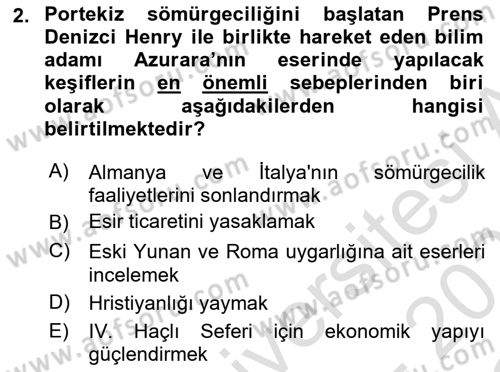 Sömürgecilik Tarihi (Avrupa-Amerika) Dersi 2022 - 2023 Yılı Yaz Okulu Sınav Soruları 2. Soru