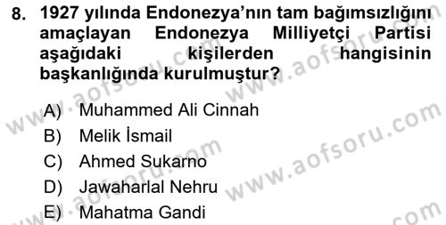 Sömürgecilik Tarihi (Avrupa-Amerika) Dersi 2022 - 2023 Yılı Yaz Okulu Sınav Soruları 8. Soru