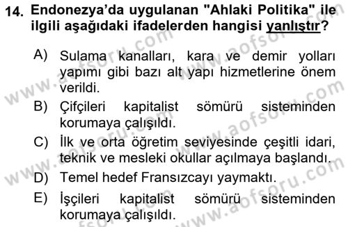 Sömürgecilik Tarihi (Avrupa-Amerika) Dersi Ara Sınavı Deneme Sınav Soruları 14. Soru