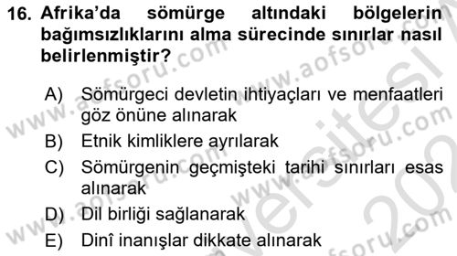 Sömürgecilik Tarihi (Avrupa-Amerika) Dersi Ara Sınavı Deneme Sınav Soruları 16. Soru