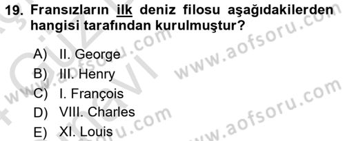Sömürgecilik Tarihi (Avrupa-Amerika) Dersi 2023 - 2024 Yılı (Vize) Ara Sınav Soruları 19. Soru