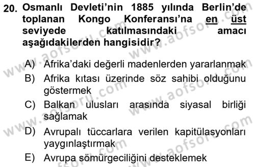 Sömürgecilik Tarihi (Avrupa-Amerika) Dersi Ara Sınavı Deneme Sınav Soruları 20. Soru
