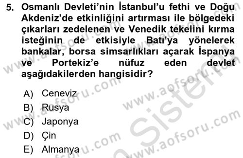 Sömürgecilik Tarihi (Avrupa-Amerika) Dersi 2023 - 2024 Yılı (Vize) Ara Sınav Soruları 5. Soru