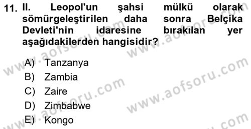 Sömürgecilik Tarihi (Avrupa-Amerika) Dersi 2023 - 2024 Yılı (Final) Dönem Sonu Sınav Soruları 11. Soru