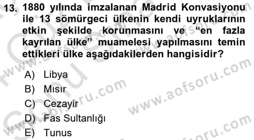 Sömürgecilik Tarihi (Avrupa-Amerika) Dersi 2023 - 2024 Yılı (Final) Dönem Sonu Sınav Soruları 13. Soru