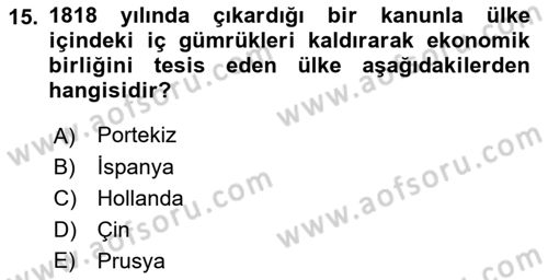 Sömürgecilik Tarihi (Avrupa-Amerika) Dersi 2023 - 2024 Yılı (Final) Dönem Sonu Sınav Soruları 15. Soru