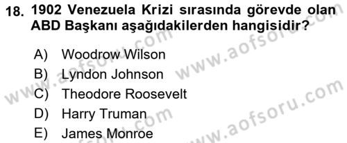 Sömürgecilik Tarihi (Avrupa-Amerika) Dersi 2023 - 2024 Yılı (Final) Dönem Sonu Sınav Soruları 18. Soru