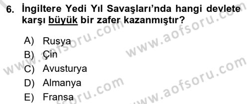 Sömürgecilik Tarihi (Avrupa-Amerika) Dersi 2023 - 2024 Yılı (Final) Dönem Sonu Sınav Soruları 6. Soru