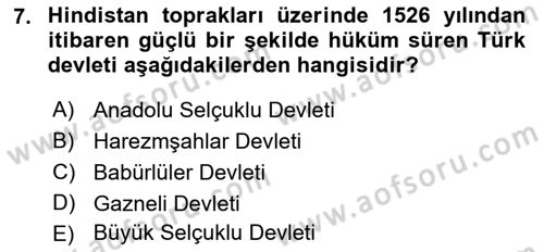 Sömürgecilik Tarihi (Avrupa-Amerika) Dersi 2023 - 2024 Yılı (Final) Dönem Sonu Sınav Soruları 7. Soru