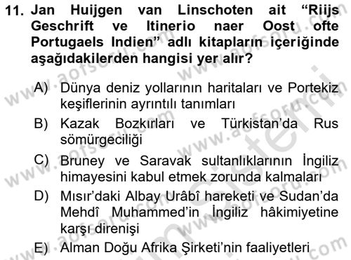 Sömürgecilik Tarihi (Avrupa-Amerika) Dersi 2024 - 2025 Yılı (Vize) Ara Sınav Soruları 11. Soru