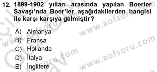 Sömürgecilik Tarihi (Avrupa-Amerika) Dersi Ara Sınavı Deneme Sınav Soruları 12. Soru