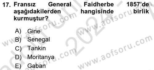 Sömürgecilik Tarihi (Avrupa-Amerika) Dersi Ara Sınavı Deneme Sınav Soruları 17. Soru