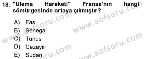 Sömürgecilik Tarihi (Avrupa-Amerika) Dersi 2024 - 2025 Yılı (Vize) Ara Sınav Soruları 18. Soru