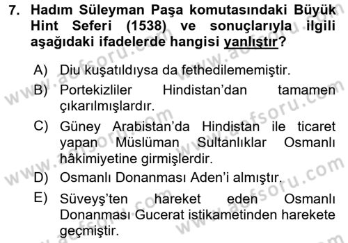 Sömürgecilik Tarihi (Avrupa-Amerika) Dersi Ara Sınavı Deneme Sınav Soruları 7. Soru