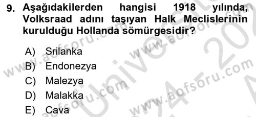 Sömürgecilik Tarihi (Avrupa-Amerika) Dersi Ara Sınavı Deneme Sınav Soruları 9. Soru
