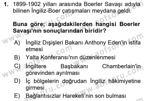 Sömürgecilik Tarihi (Avrupa-Amerika) Dersi 2024 - 2025 Yılı (Final) Dönem Sonu Sınav Soruları 1. Soru