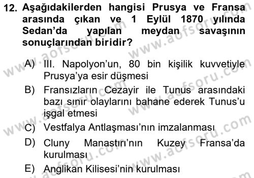Sömürgecilik Tarihi (Avrupa-Amerika) Dersi 2024 - 2025 Yılı (Final) Dönem Sonu Sınav Soruları 12. Soru