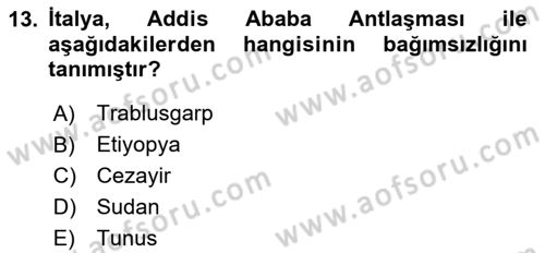 Sömürgecilik Tarihi (Avrupa-Amerika) Dersi 2024 - 2025 Yılı (Final) Dönem Sonu Sınav Soruları 13. Soru