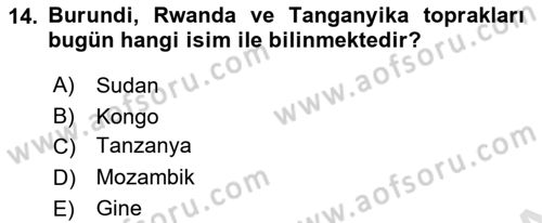 Sömürgecilik Tarihi (Avrupa-Amerika) Dersi 2024 - 2025 Yılı (Final) Dönem Sonu Sınav Soruları 14. Soru